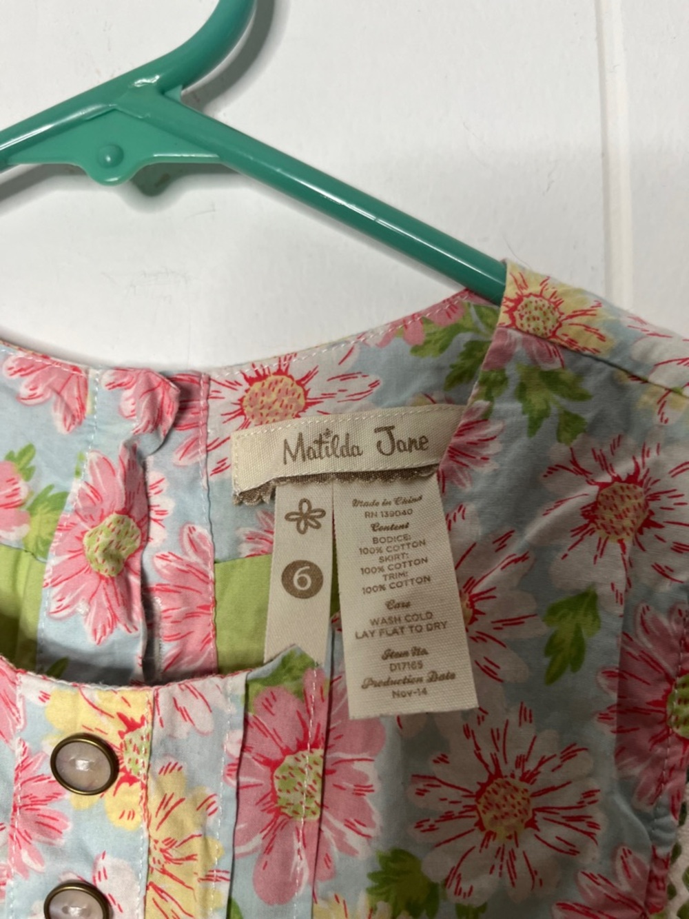 Matilda Jane Floral Lace Hem Dress - Pink, Yellow, Green Girls Size 6 - Picture 3 of 5
